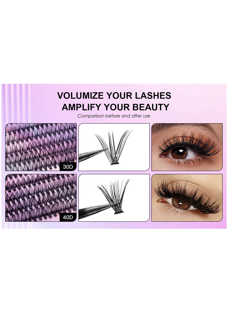 Furtey - DIY Eyelash Individual Lashes Cluster Lashes Natural Look 3D Effect Black Individual False Eyelashes with Eyelash Glue - Image 1