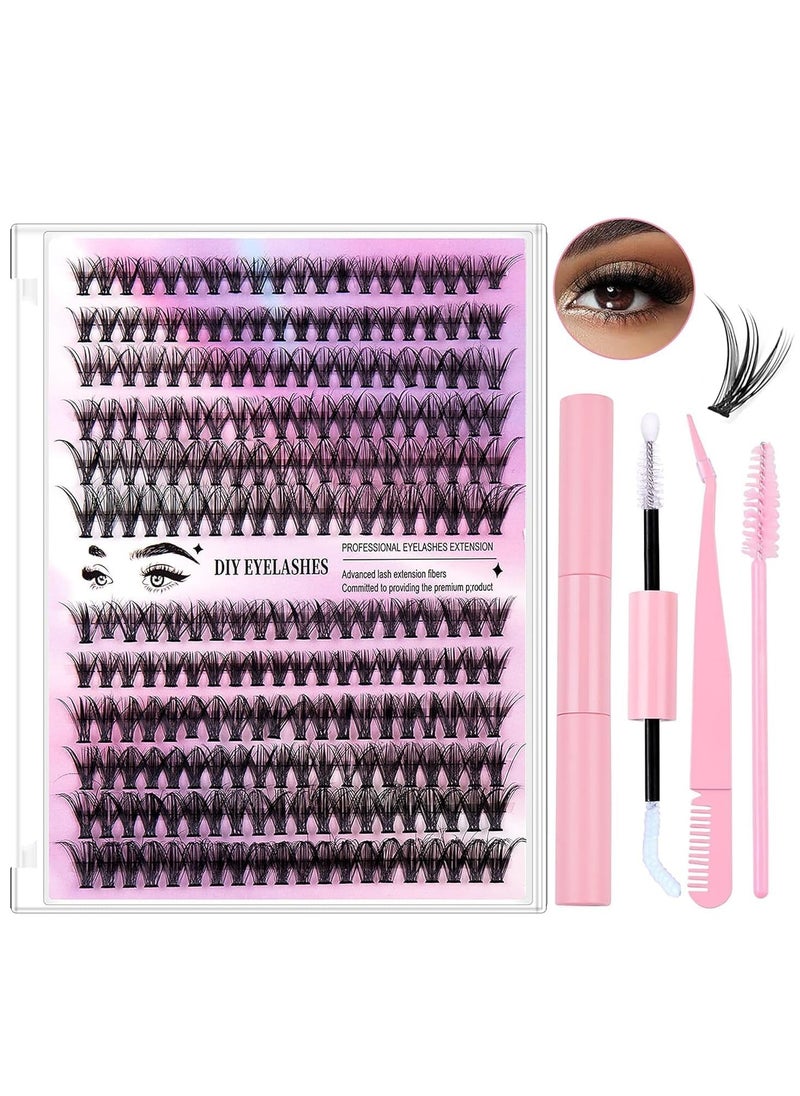 Furtey - DIY Eyelash Individual Lashes Cluster Lashes Natural Look 3D Effect Black Individual False Eyelashes with Eyelash Glue - Image 1