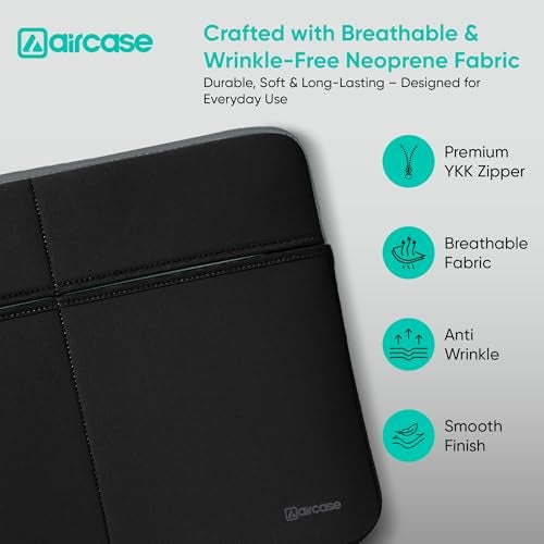 AirCase 14 Inch Premium Laptop Sleeve, Designer, Suave, 6-MultiUtility Pockets (Black) - Image 5