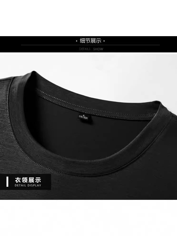 Mercerized Cotton Spring And Fashion Casual Off-Shoulder Loose Short-Sleeved Heavyweight T-Shirt Pure Cotton Inner Top Base - Image 3