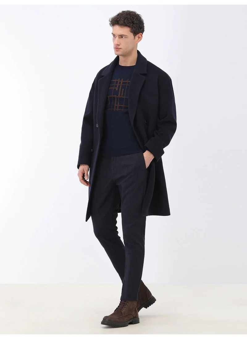 Kip Navy Blue Knitted Double Breasted Coat