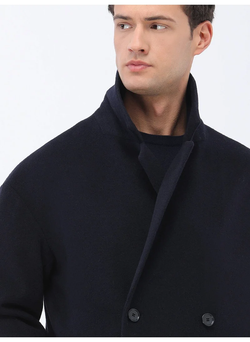 كيب Navy Blue Knitted Double Breasted Coat