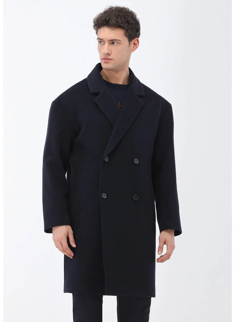 Kip Navy Blue Knitted Double Breasted Coat