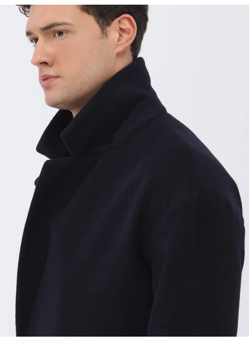 كيب Navy Blue Knitted Double Breasted Coat