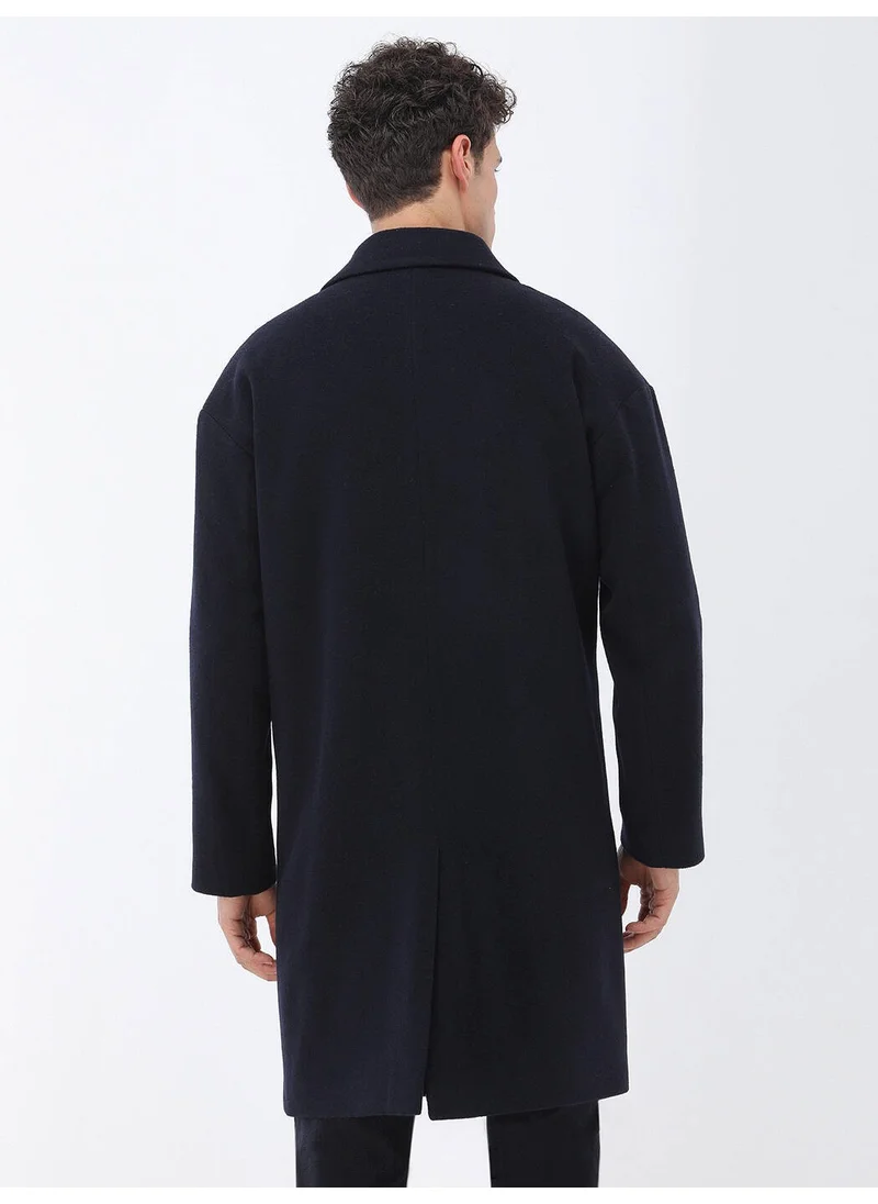 كيب Navy Blue Knitted Double Breasted Coat