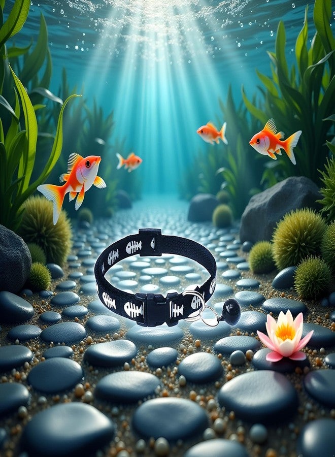 Jowxsx Black Adjustable Length: 19cm - 32cm Dog Cat Fish Bone Print Breakaway Collars with Bell Cute Puppy Kitten Adjustable Buckle Collars Neck Strap Pet Supply Basic Collars - Image 3