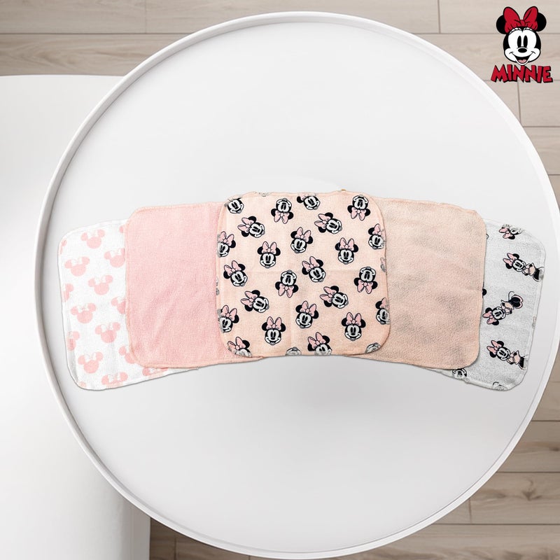 Cudlie Accessories Disney Baby Minnie Mouse Hooded Towel with 5 Piece Washcloth Set (Pink) - Image 3