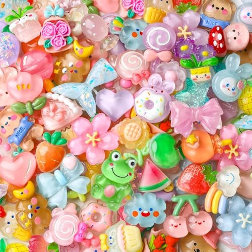Daily Crafts 40 pcs, Kawaii 3D Resin Stickers for Kids Cute Flatback Resin Charms, Cartoon Charms Decorations for DIY Craft Phone Laptop Cases, DIY Embellishments for Slime and Crafts - Image 1