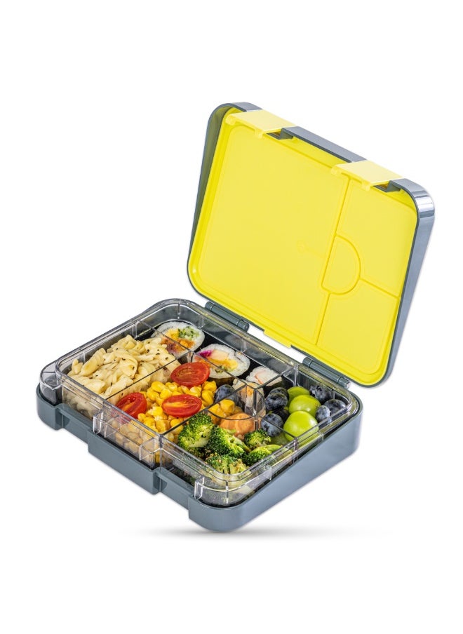 Eazy Kids Eazy Kids 6 & 4 Convertible Bento Lunch Box w/ Steel Spoon & Fork Set and Alphabets Sticker - T-Rex dino Grey  - Image 4