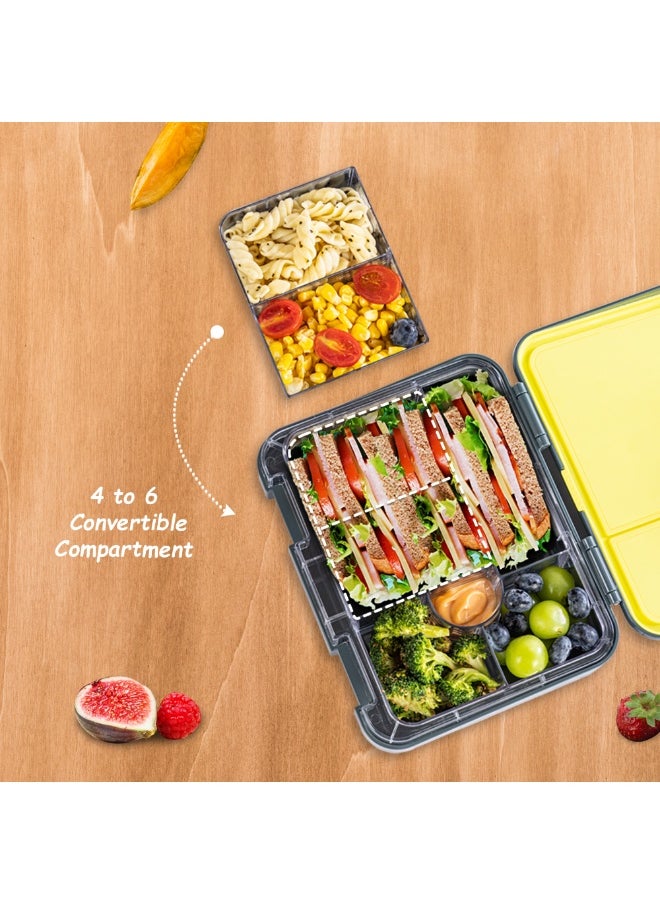 Eazy Kids Eazy Kids 6 & 4 Convertible Bento Lunch Box w/ Steel Spoon & Fork Set and Alphabets Sticker - T-Rex dino Grey  - Image 5