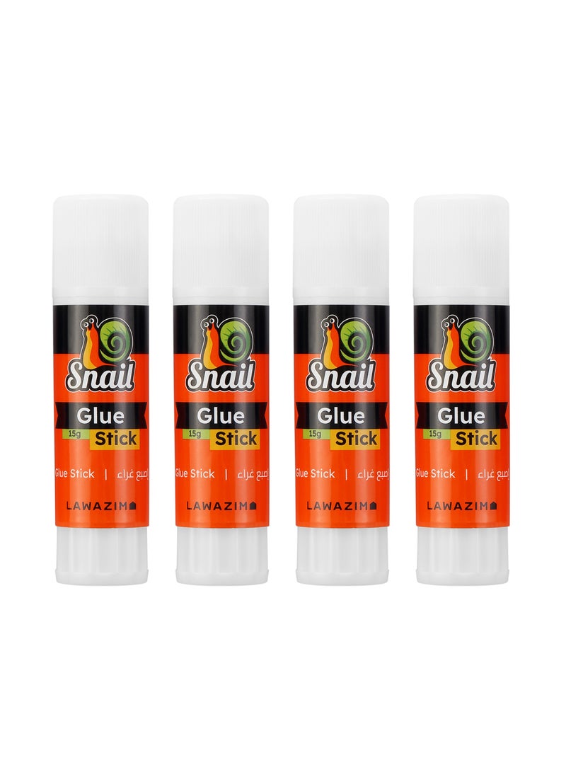 LAWAZIM Snail All Purpose Glue Stick Set - 15g 4-Piece | Washable Glue Sticks for School and Home Use - Image 1