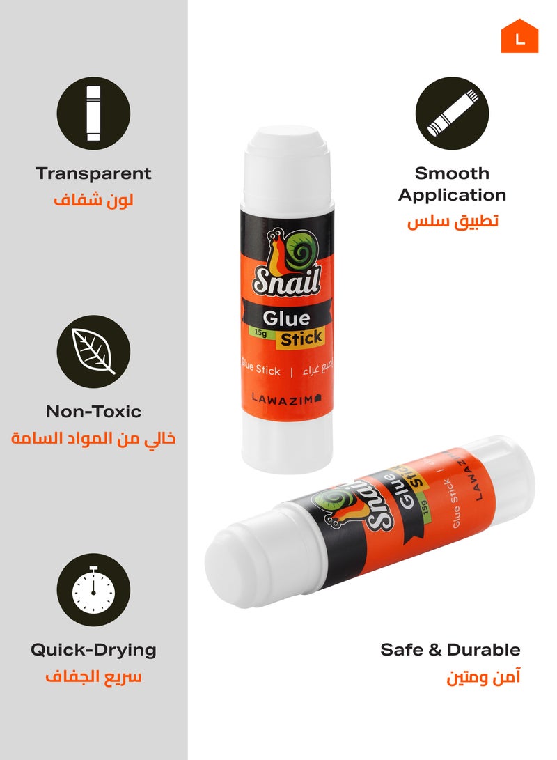 LAWAZIM Snail All Purpose Glue Stick Set - 15g 4-Piece | Washable Glue Sticks for School and Home Use - Image 2