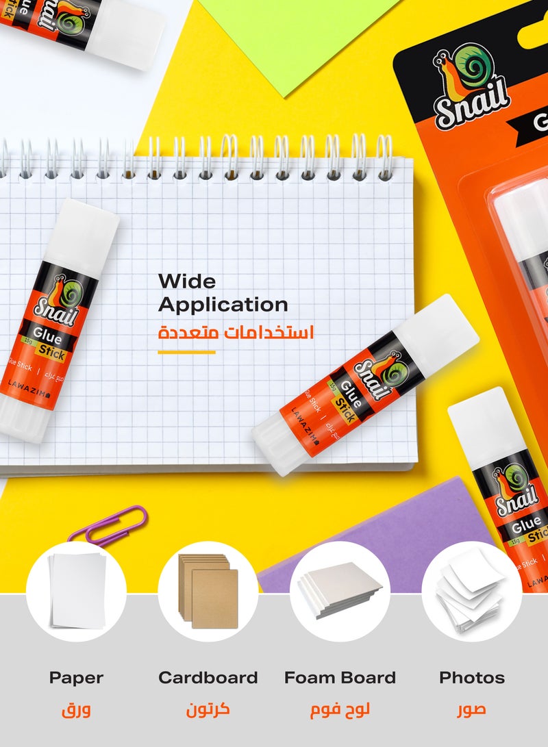LAWAZIM Snail All Purpose Glue Stick Set - 15g 4-Piece | Washable Glue Sticks for School and Home Use - Image 4