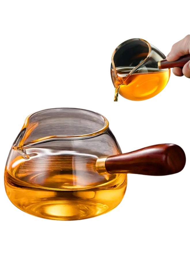 Glass Tea Pot Strainer with Wooden Handle, Borosilicate Glass , Loose Leaf Tea Strainer Heat Resistant Clear Strainer with Wooden Handle 360ml - Image 1