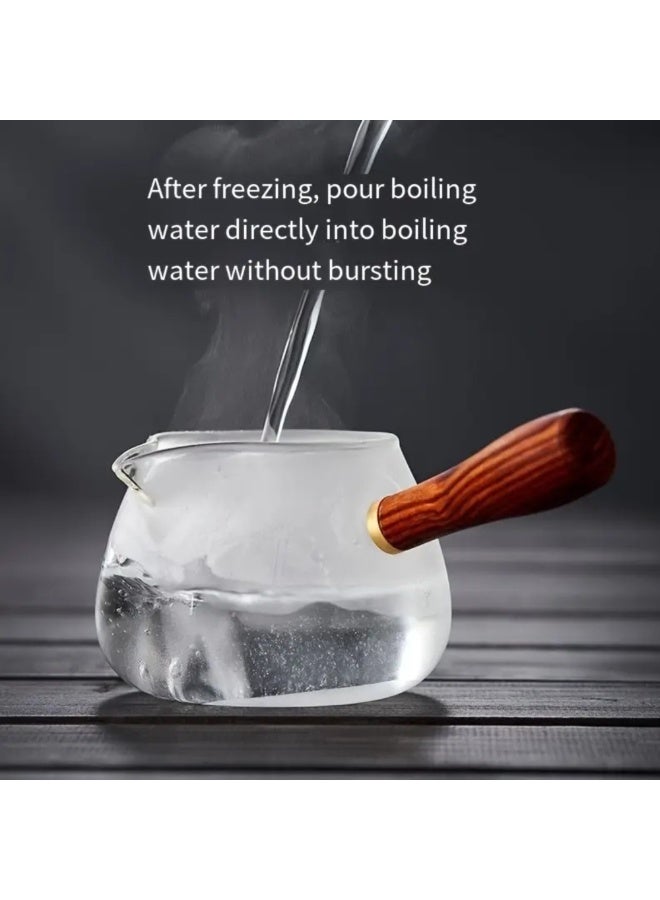 Glass Tea Pot Strainer with Wooden Handle, Borosilicate Glass , Loose Leaf Tea Strainer Heat Resistant Clear Strainer with Wooden Handle 360ml - Image 2