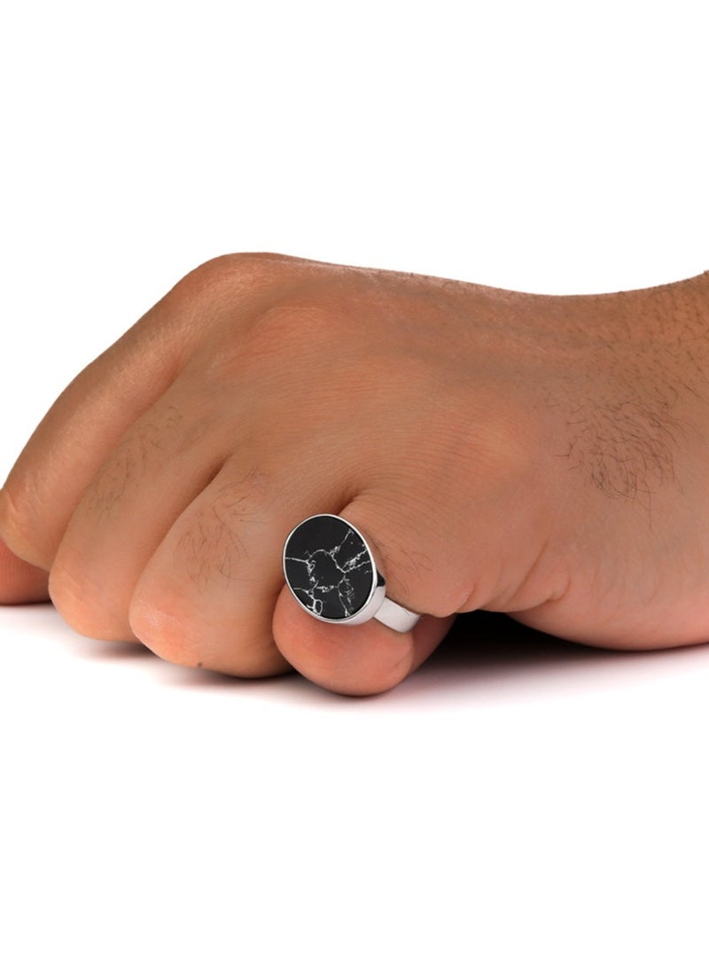 خاتم ملكي أسود معرق أبيض - Image 4