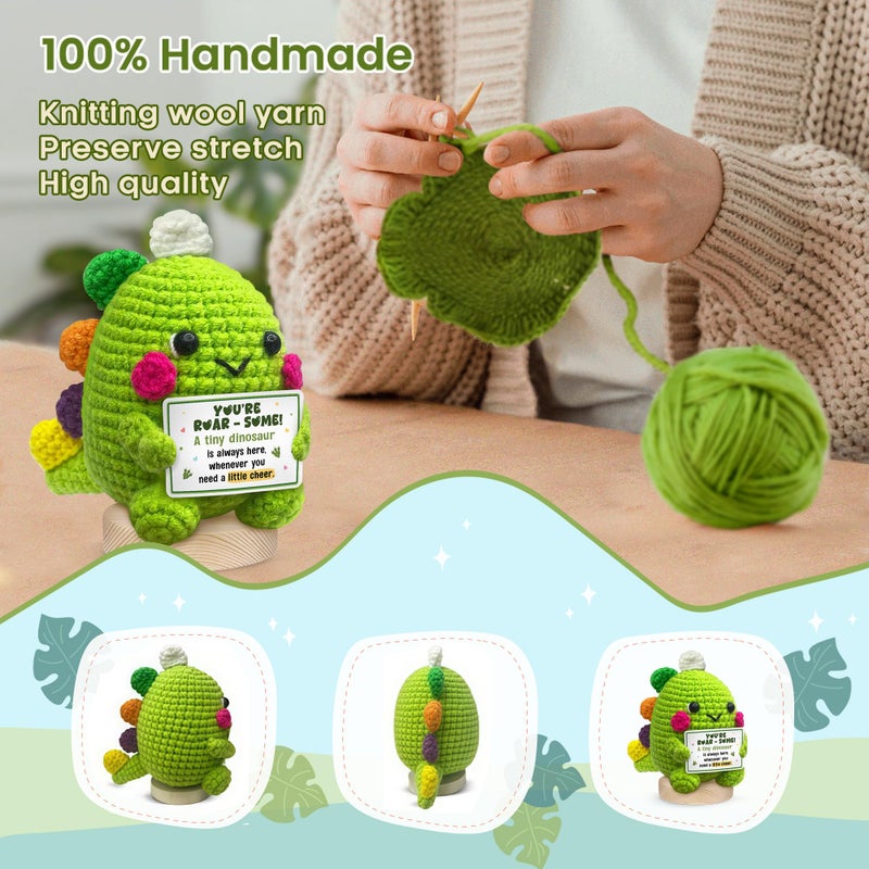 Gossby Handmade Positive Dinosaur Crochet - Inspirational Gift for Women - A Tiny Dinosaur is Always Here - Christmas, Birthday, Emotional Positive Energy Gift for Coworker, Sister, Friend, Teacher - Image 5