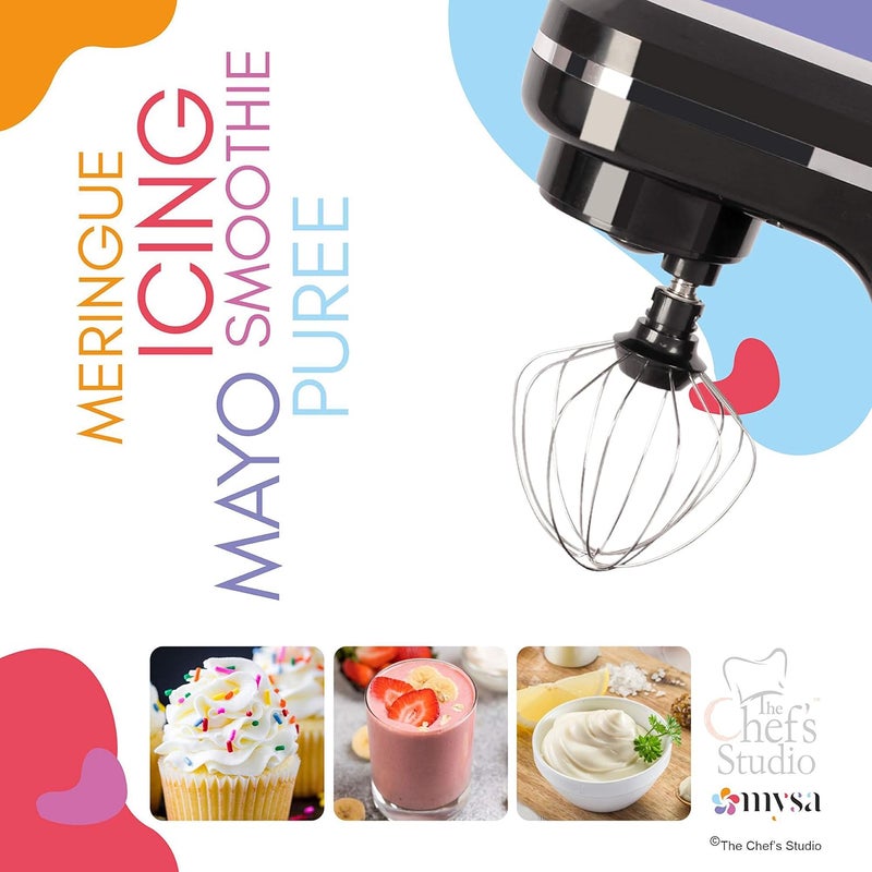 MYSA SM1510 1000W Stand Mixer Planetary Drive Heavy Duty with 45 Ltr Stainless Steel Bowl 8 Speed with for Baking and Cooking includes 3 attachments Dough Hook Wire Whisk and Beater Black - Image 5