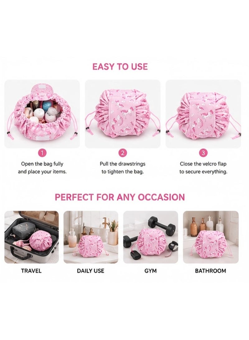 أوريتي حقيبة مستحضرات تجميل برباط سحب، حقيبة تنظيم وتخزين محمولة للسفر، سعة كبيرة لمستحضرات التجميل ولوازم العناية الشخصية - Image 2