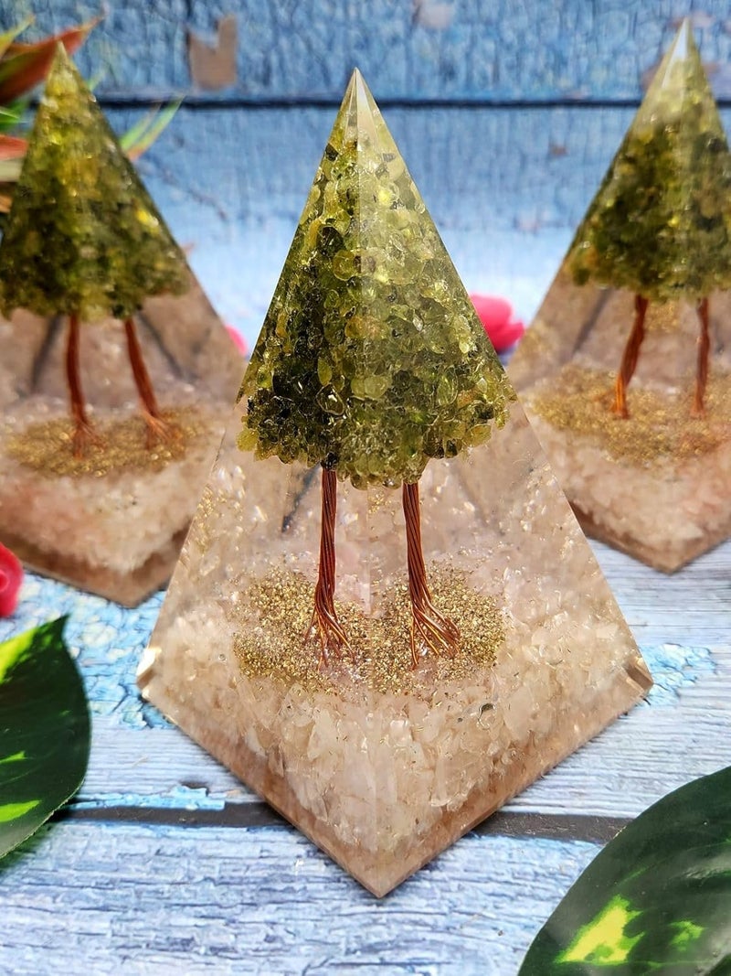 Orgonite Pyramid with Natural Rose Quartz Peridot zinc Crystals Gemstone Healing Gift a Gemstone Home Decor ONE Piece ONLY  - Image 1