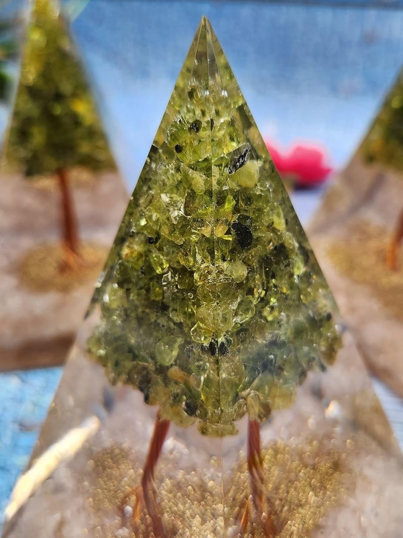 Orgonite Pyramid with Natural Rose Quartz Peridot zinc Crystals Gemstone Healing Gift a Gemstone Home Decor ONE Piece ONLY  - Image 2