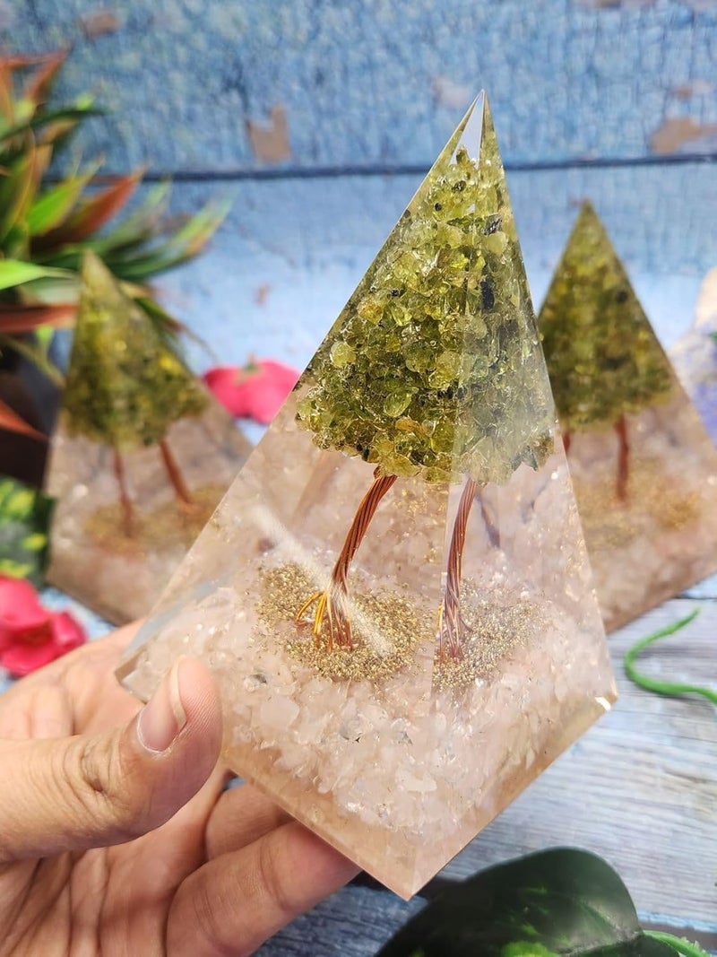 Orgonite Pyramid with Natural Rose Quartz Peridot zinc Crystals Gemstone Healing Gift a Gemstone Home Decor ONE Piece ONLY  - Image 5