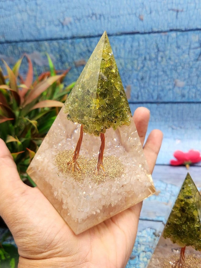 Orgonite Pyramid with Natural Rose Quartz Peridot zinc Crystals Gemstone Healing Gift a Gemstone Home Decor ONE Piece ONLY  - Image 4
