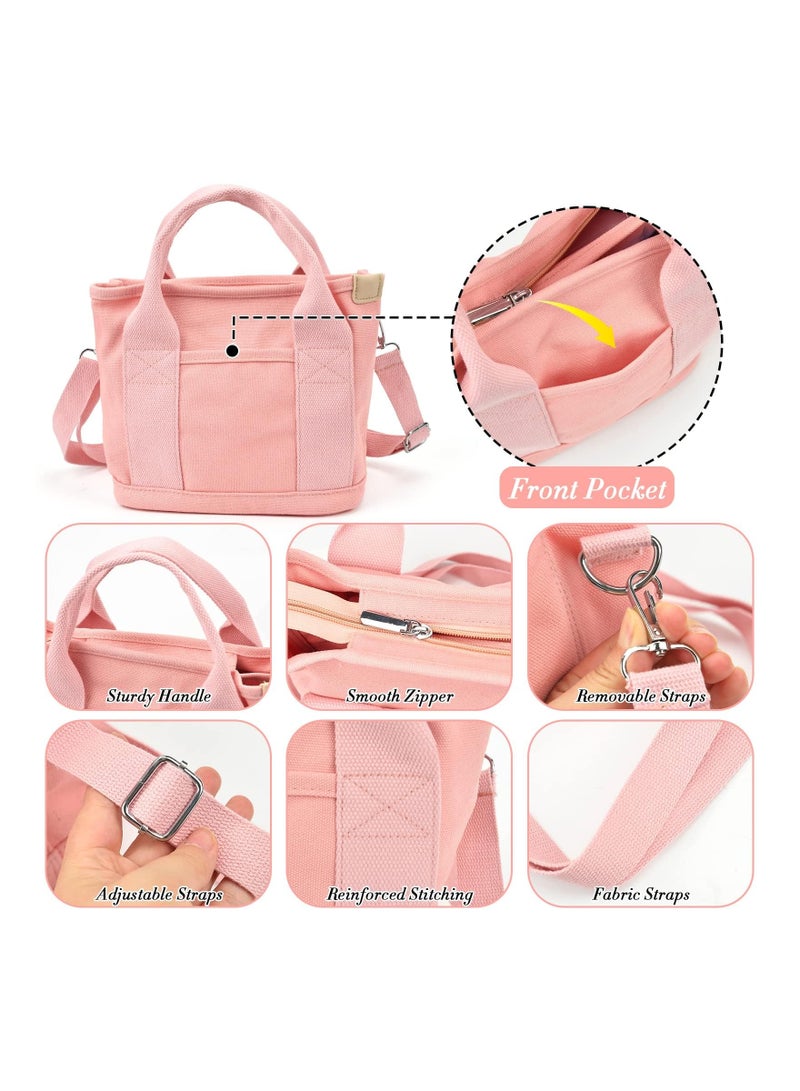 Excefore Canvas Tote Bag for Women, Multi-Pocket Handbags Tote Purse Shoulder Bags with Zipper Large Capacity Crossbody Bag for School Shopping Travel Work Daily Use Pink - Image 3
