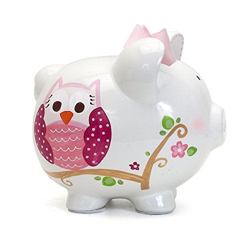Child to Cherish Ceramic Piggy Bank for Girls, Pink Dotted Owl - Image 4