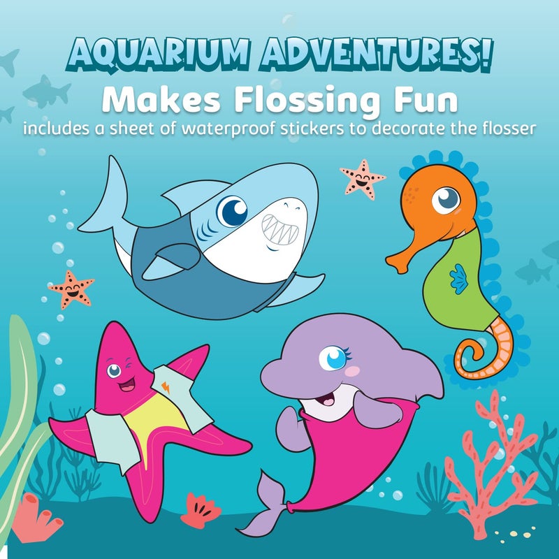 AquaSonic Kids' Water Flosser for Ages 6+ | Standard Nozzle, Orthodontic Nozzle & Waterproof Stickers | 4 Flossing Modes | Aquarium Adventures Theme (Blue) - Image 4