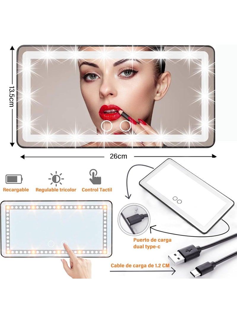 CAZADORA Premium Universal Car Visor Vanity Mirror with Rechargeable LED Lights - Professional Three-Color Adjustable Illumination (Cool White, Warm Yellow, Natural Day Light) and Smart Touch Dimming Function - Flawless Makeup Application Anytime, Anywhere - Luxury Black Car Mirror Accessory for All Vehicle Models (Sedan, SUV, Truck) - High-Definition Glass Mirror Surface with Durable ABS Plastic Frame - Easy Tool-Free Clip-On Installation on Sun Visor - Essential Car Interior Upgrade for Women and Men in KSA - Long-Lasting Battery Life - Sleek and Modern Design Elevating Your Vehicle’s Aesthetics and Functionality - The Ultimate Travel and Beauty Accessory from CAZADORA Brand. - Image 4