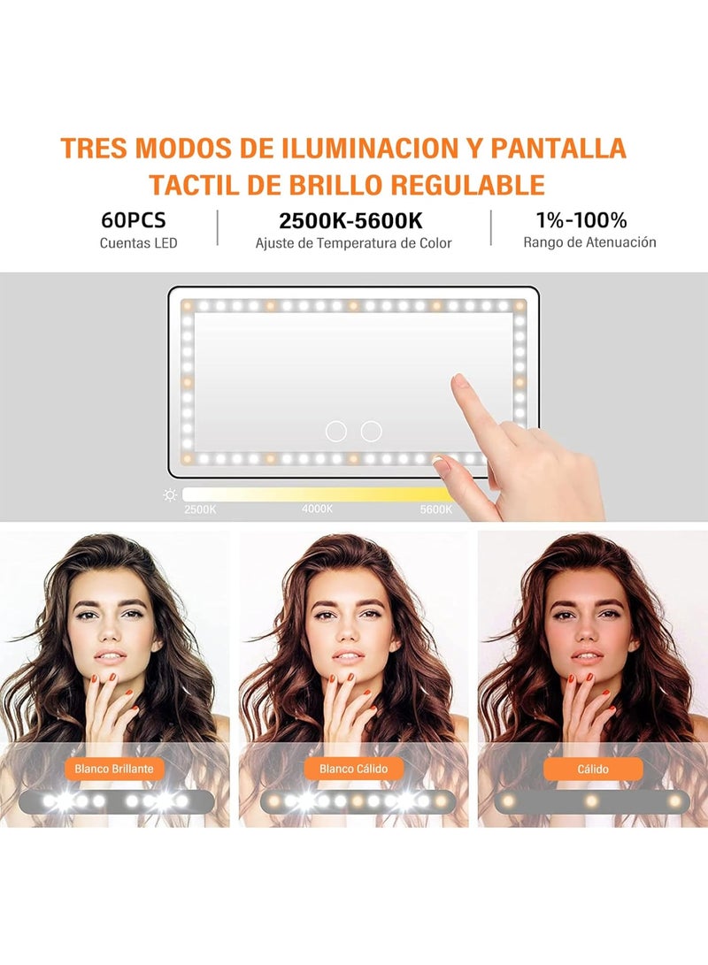 CAZADORA Premium Universal Car Visor Vanity Mirror with Rechargeable LED Lights - Professional Three-Color Adjustable Illumination (Cool White, Warm Yellow, Natural Day Light) and Smart Touch Dimming Function - Flawless Makeup Application Anytime, Anywhere - Luxury Black Car Mirror Accessory for All Vehicle Models (Sedan, SUV, Truck) - High-Definition Glass Mirror Surface with Durable ABS Plastic Frame - Easy Tool-Free Clip-On Installation on Sun Visor - Essential Car Interior Upgrade for Women and Men in KSA - Long-Lasting Battery Life - Sleek and Modern Design Elevating Your Vehicle’s Aesthetics and Functionality - The Ultimate Travel and Beauty Accessory from CAZADORA Brand. - Image 3