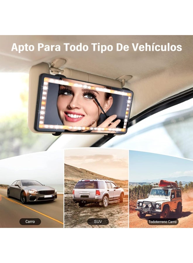 CAZADORA Premium Universal Car Visor Vanity Mirror with Rechargeable LED Lights - Professional Three-Color Adjustable Illumination (Cool White, Warm Yellow, Natural Day Light) and Smart Touch Dimming Function - Flawless Makeup Application Anytime, Anywhere - Luxury Black Car Mirror Accessory for All Vehicle Models (Sedan, SUV, Truck) - High-Definition Glass Mirror Surface with Durable ABS Plastic Frame - Easy Tool-Free Clip-On Installation on Sun Visor - Essential Car Interior Upgrade for Women and Men in KSA - Long-Lasting Battery Life - Sleek and Modern Design Elevating Your Vehicle’s Aesthetics and Functionality - The Ultimate Travel and Beauty Accessory from CAZADORA Brand. - Image 2