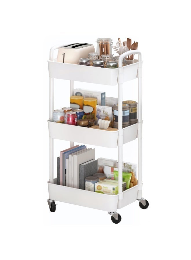 آسي بلاي عربة تخزين متحركة متينة بثلاث طبقات، مزودة بعجلات 360° مع قفل، منظم معدني للمطبخ والحمّام والمكتب والمرآب، حل مثالي للمساحات الضيقة - Image 1