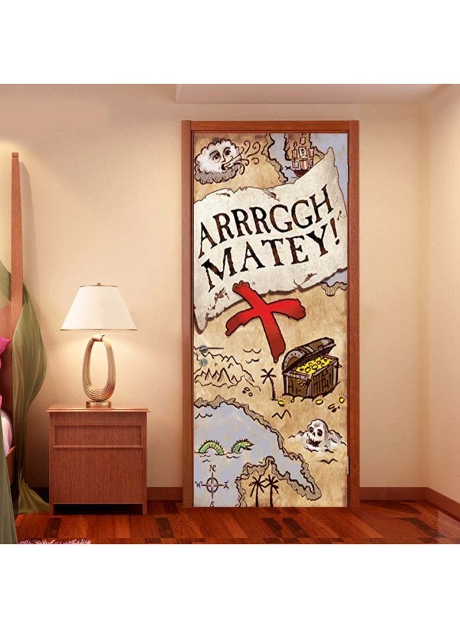 إسكدنيا ملصق للباب بتصميم خريطة كنز خاص بعيد ال بيج/أحمر/بني 77x200سم - Image 3