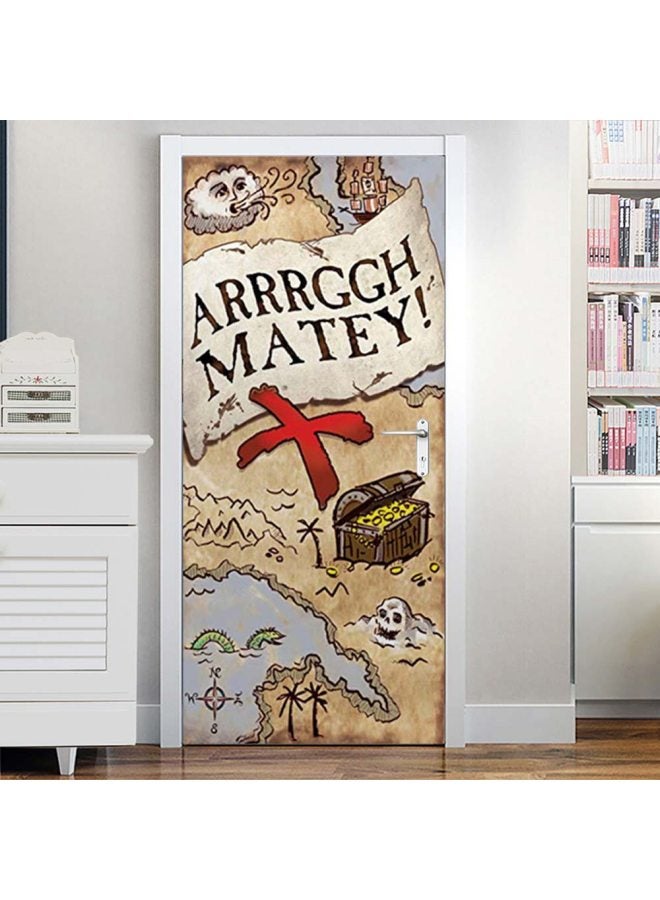 إسكدنيا ملصق للباب بتصميم خريطة كنز خاص بعيد ال بيج/أحمر/بني 77x200سم - Image 2