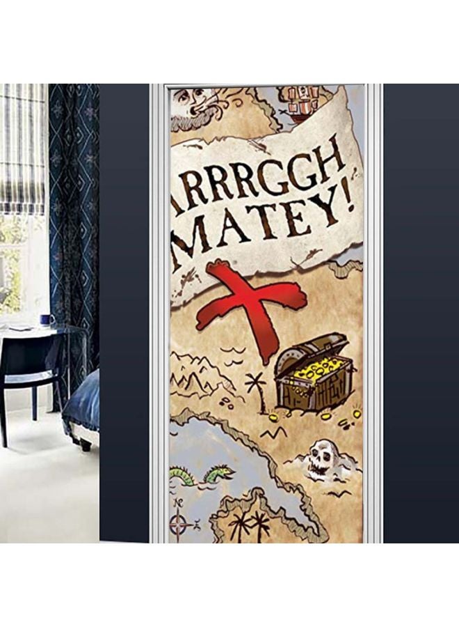 إسكدنيا ملصق للباب بتصميم خريطة كنز خاص بعيد ال بيج/أحمر/بني 77x200سم - Image 4