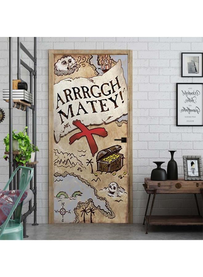 إسكدنيا ملصق للباب بتصميم خريطة كنز خاص بعيد ال بيج/أحمر/بني 77x200سم - Image 5