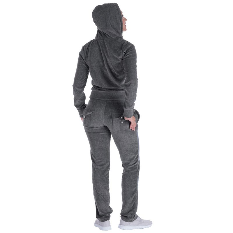 Facitisu Womens Velour Tracksuit 2 Pieces Zip Up Hoodie & Sweatpants Active Jogging Outfits Sweatsuits S-3XL X-Large Dk.Grey - Image 3