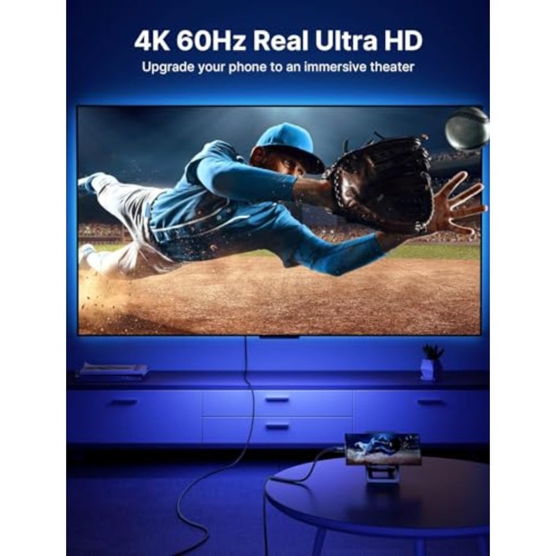 كابل USB C إلى HDMI، كابل HDMI إلى USB C 3.1 4K، لهاتف iPhone، نوع C إلى HDMI 2.0 سلك Thunderbolt 3/4، 4K@60 هرتز، لهاتف iPhone 17 Pro Max/16/15، MacBook Pro/Air، Galaxy S8-S24، iPad Pro، iMac - Image 2
