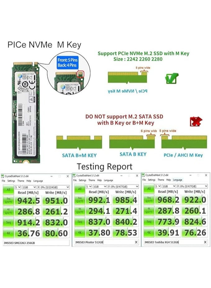 كيس M.2 SSD من الألومنيوم للبروتوكول المزدوج (NVMe و SATA) - اتصال USB 3.1 Gen 2 فائق السرعة 10 جيجابت في الثانية - يشمل كابل Type-C (أسود) - Image 2