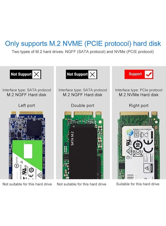كيس M.2 SSD من الألومنيوم للبروتوكول المزدوج (NVMe و SATA) - اتصال USB 3.1 Gen 2 فائق السرعة 10 جيجابت في الثانية - يشمل كابل Type-C (أسود) - Image 3