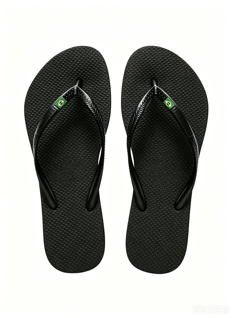Pure black anti slip seaside home slippers - Image 1