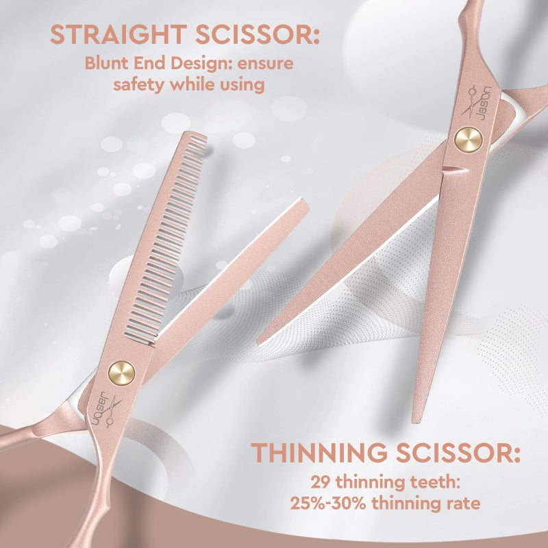 JASON Professional 10-Piece Haircut Scissors Set - 6.7" Thinning Texturizing Scissors, Straight Shears for Men, Women & Home Salon (30 Teeth, Rosegold) - Image 3