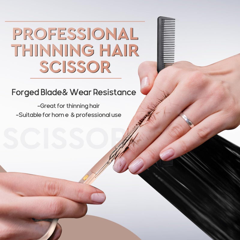 JASON Professional 10-Piece Haircut Scissors Set - 6.7" Thinning Texturizing Scissors, Straight Shears for Men, Women & Home Salon (30 Teeth, Rosegold) - Image 2