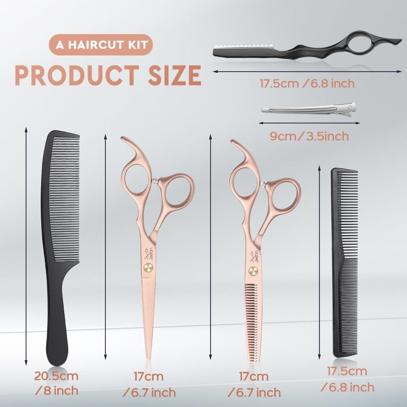 JASON Professional 10-Piece Haircut Scissors Set - 6.7" Thinning Texturizing Scissors, Straight Shears for Men, Women & Home Salon (30 Teeth, Rosegold) - Image 5
