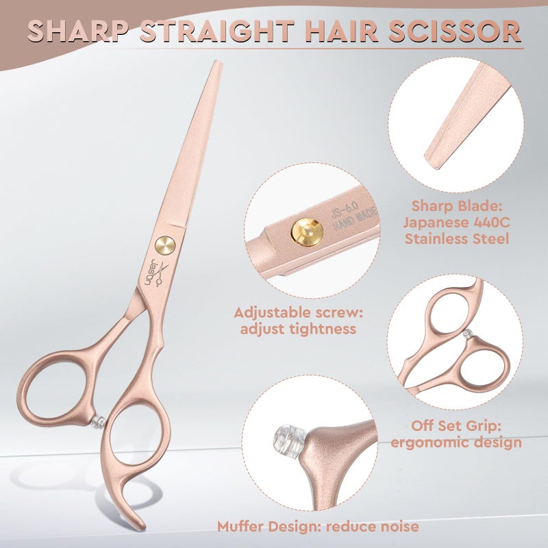 JASON Professional 10-Piece Haircut Scissors Set - 6.7" Thinning Texturizing Scissors, Straight Shears for Men, Women & Home Salon (30 Teeth, Rosegold) - Image 4