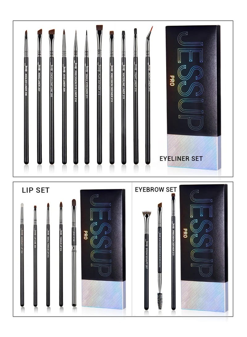 Jessup Jessup Eyeliner Brush Set, Professional Eye Liner Makeup Brushes 11pcs, Angled Flat Definer Ultra Fine Bent Pencil Point Eyeliner Brushes for Precision Liner T324 - Image 3