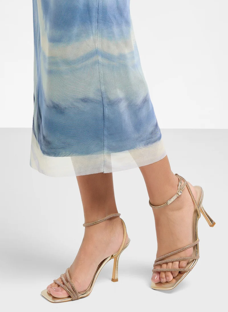 Truffle High Heel With Diamante Strap Sandal