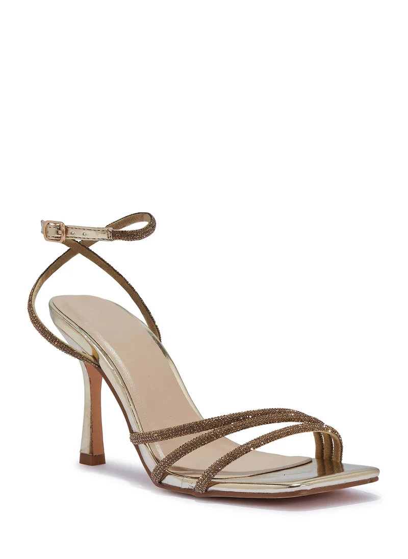 Truffle High Heel With Diamante Strap Sandal